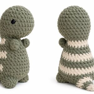 Handmade Plush Crochet Dinosaur Kids Toy in Green and Cream
